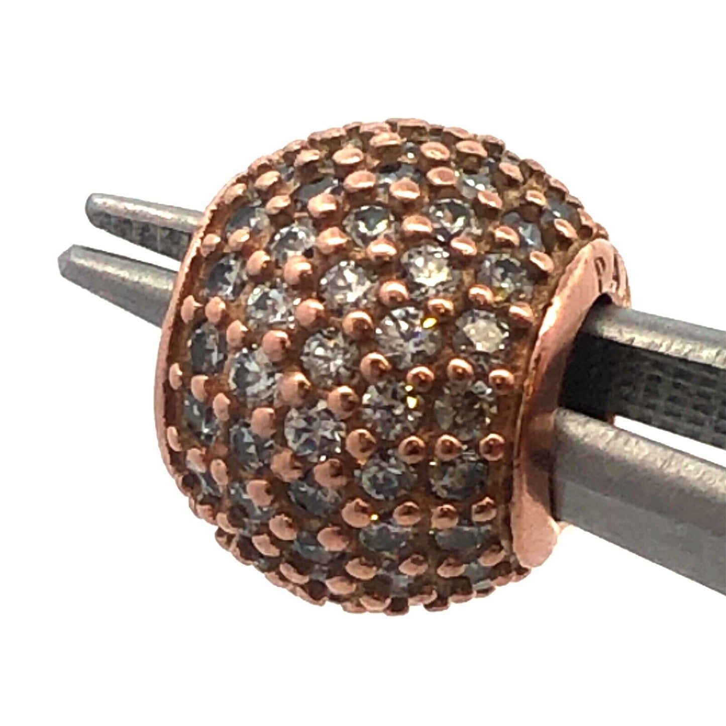 PANDORA 925 Sterling Silver Rose Gold Vermeil CZ Lights Ball 781051 Pave Charm
