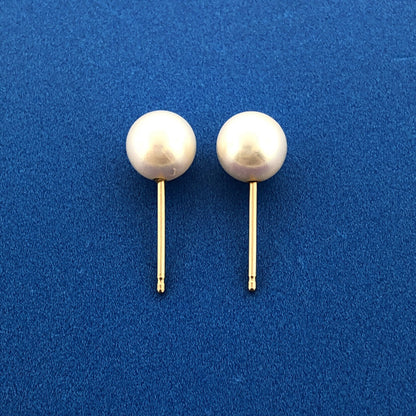 Gorgeous 14k Yellow Gold 7 mm White Pearl Precious Stud Earrings