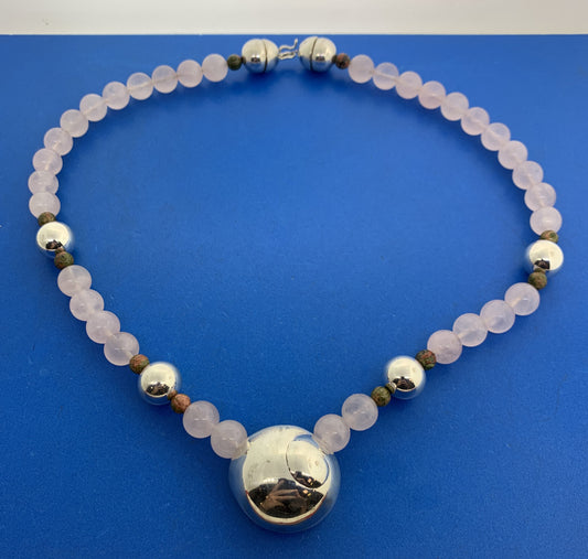 Mignon Faget 925 Sterling Silver Rose Quartz Jasper Moon Snail Beaded Necklace