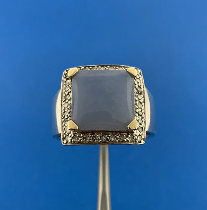 Designer BJC 925 Sterling Silver 14K Yellow Gold Chalcedony Diamond Halo Ring