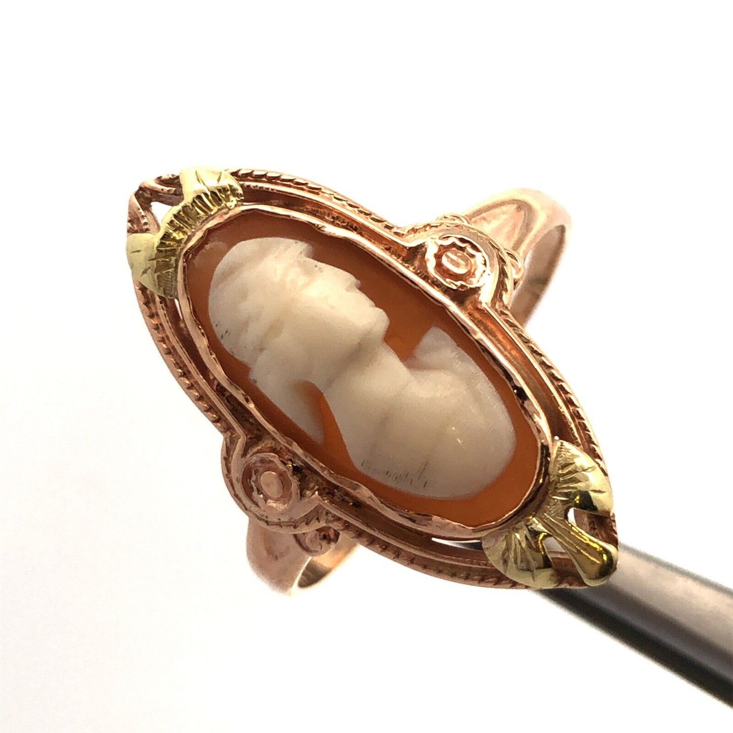 Antique 10K Yellow Gold Oval Carved Cameo Statement Cocktail Size 9 Ring