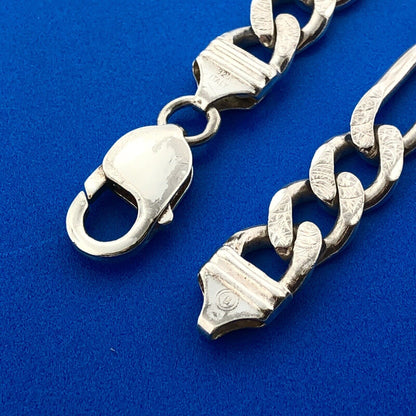 Retro 925 Sterling Silver Polished Florentine Textured Figaro Link Bracelet