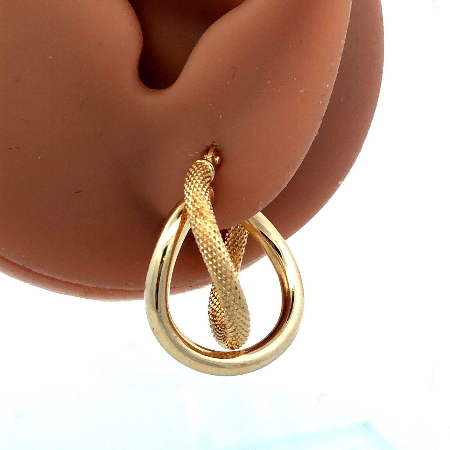 Designer Milor Italy 14K Yellow Gold Snake Skin Textured Double Hoop Earrings
