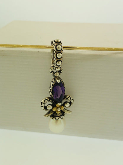 Barbara Bixby 18K Gold Sterling Silver Pearl Amethyst Drop Enhancer Pendant S173