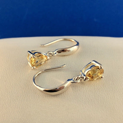 Designer Sterling Silver Citrine November Anniversary Occasion Dangle Earrings