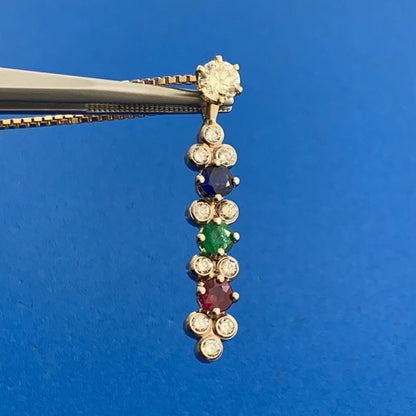 Designer 14K Yellow White Gold Diamond Sapphire Ruby Emerald Pendant Necklace