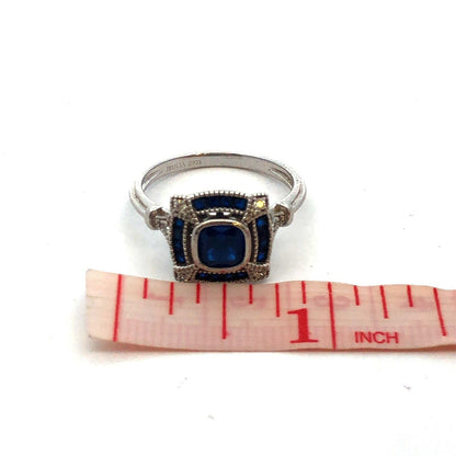 Designer Jeulia 925 Sterling Silver Blue Sapphire CZ Square Anniversary Ring