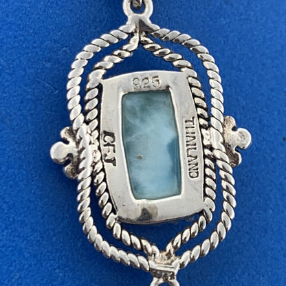 Designer 925 Sterling Silver Larimar Balinese Floral Panel Toggle Bracelet