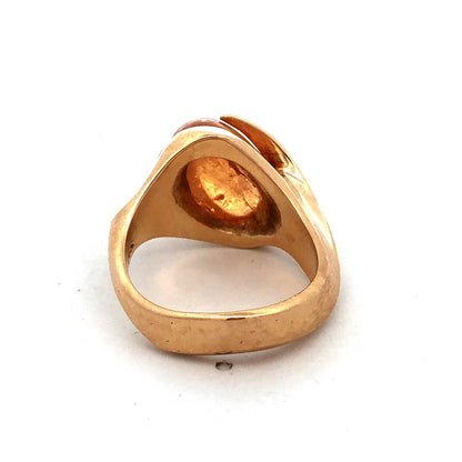Vintage Designer 14K Yellow Gold Oval Cabochon Citrine Modernist Retro Ring