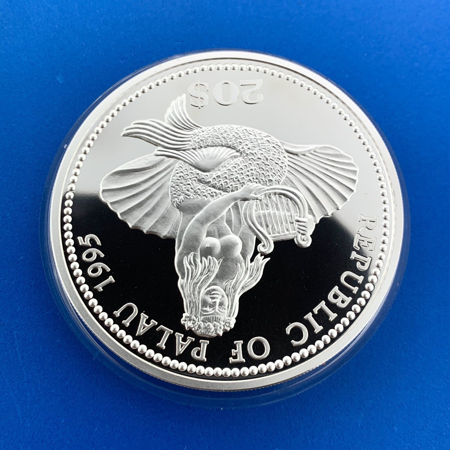 1995 Republic Palau $20 5 Oz Silver Marine Life Colorized Proof Coin Low Mntg