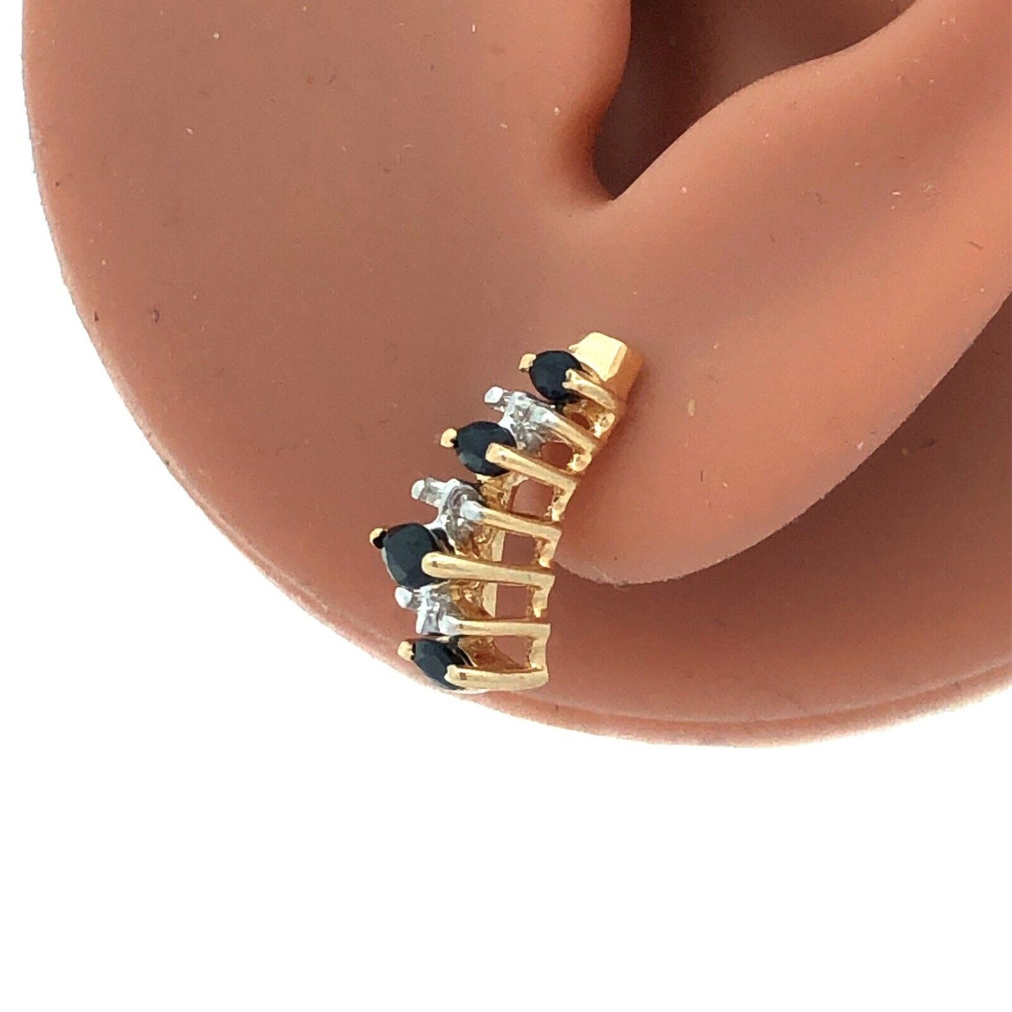 Designer 10K Yellow Gold Marquise Sapphire Diamond Accent Stud Earrings