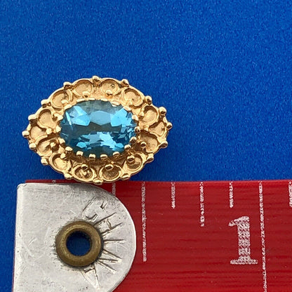 KLJCI 14K Yellow Gold Swiss Blue Topa Solitaire Oval Scroll Slide Charm