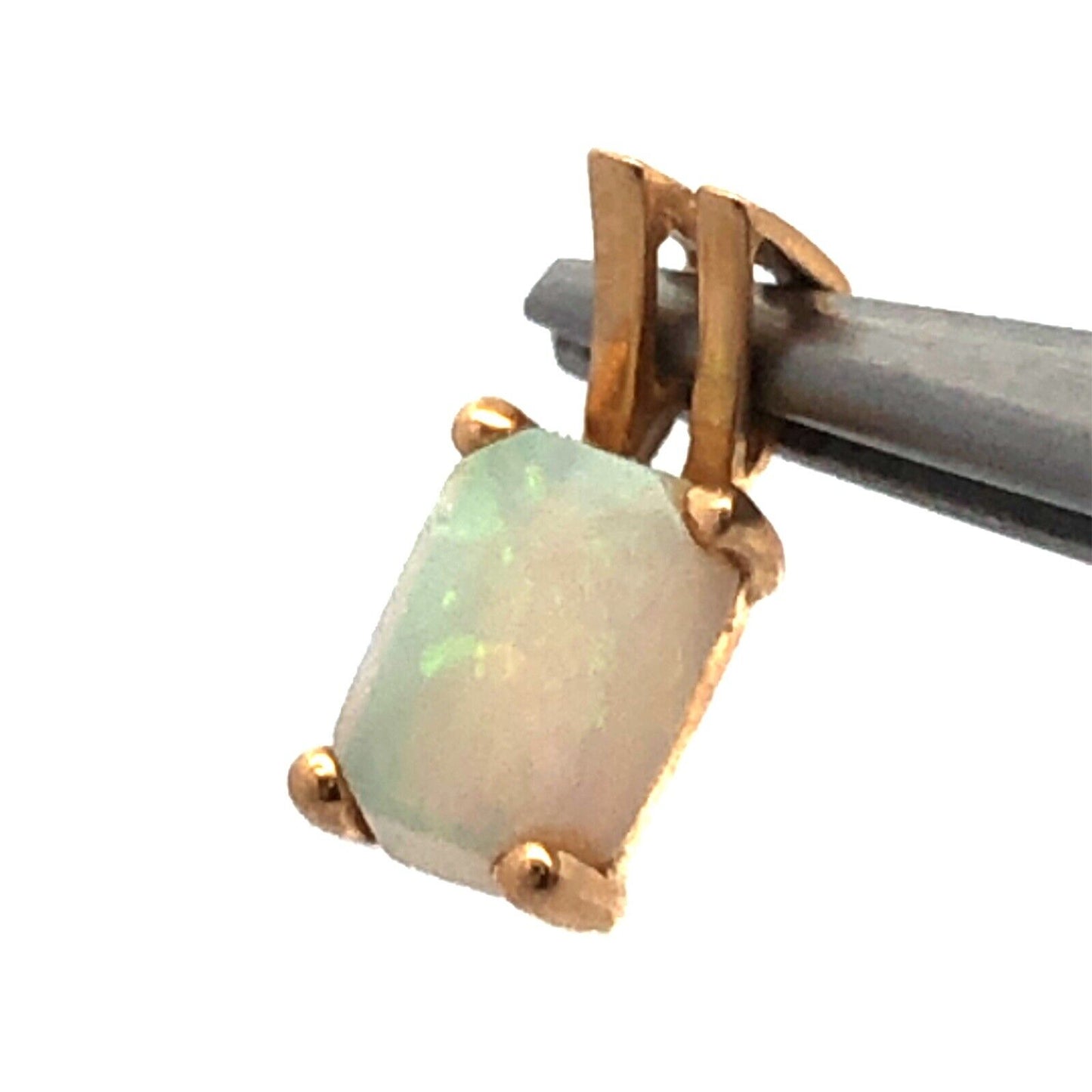 14K Yellow Gold Rectangle Cabochon Opal Petite Charm Pendant
