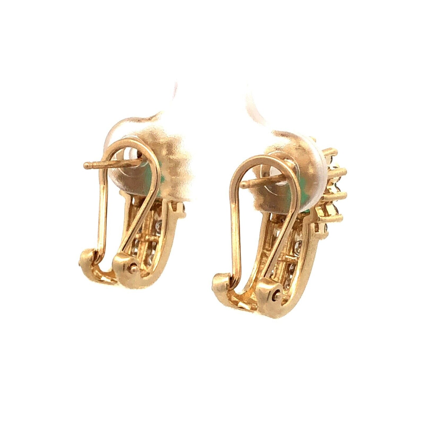 14K Yellow Gold Designer Oval Emerald Diamond Halo Drop Stud Earrings