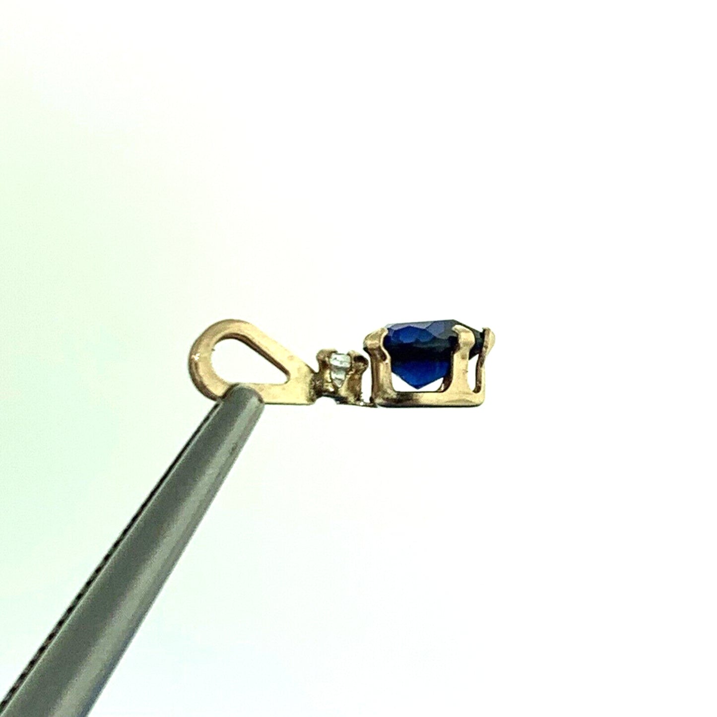 Designer 10K Yellow Gold Heart Shaped Blue Spinel White Cubic Zirconia Pendant
