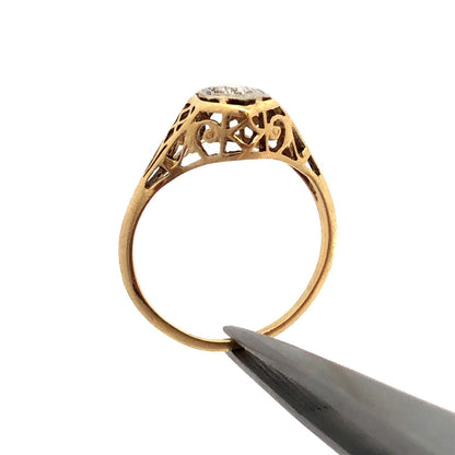 Vintage  14K Yellow Gold Round Diamond Solitaire Art Deco Engagement Ring