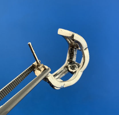 Designer Sterling Silver 925 Marcasite Open Friction Back Hoop Stud Earrings