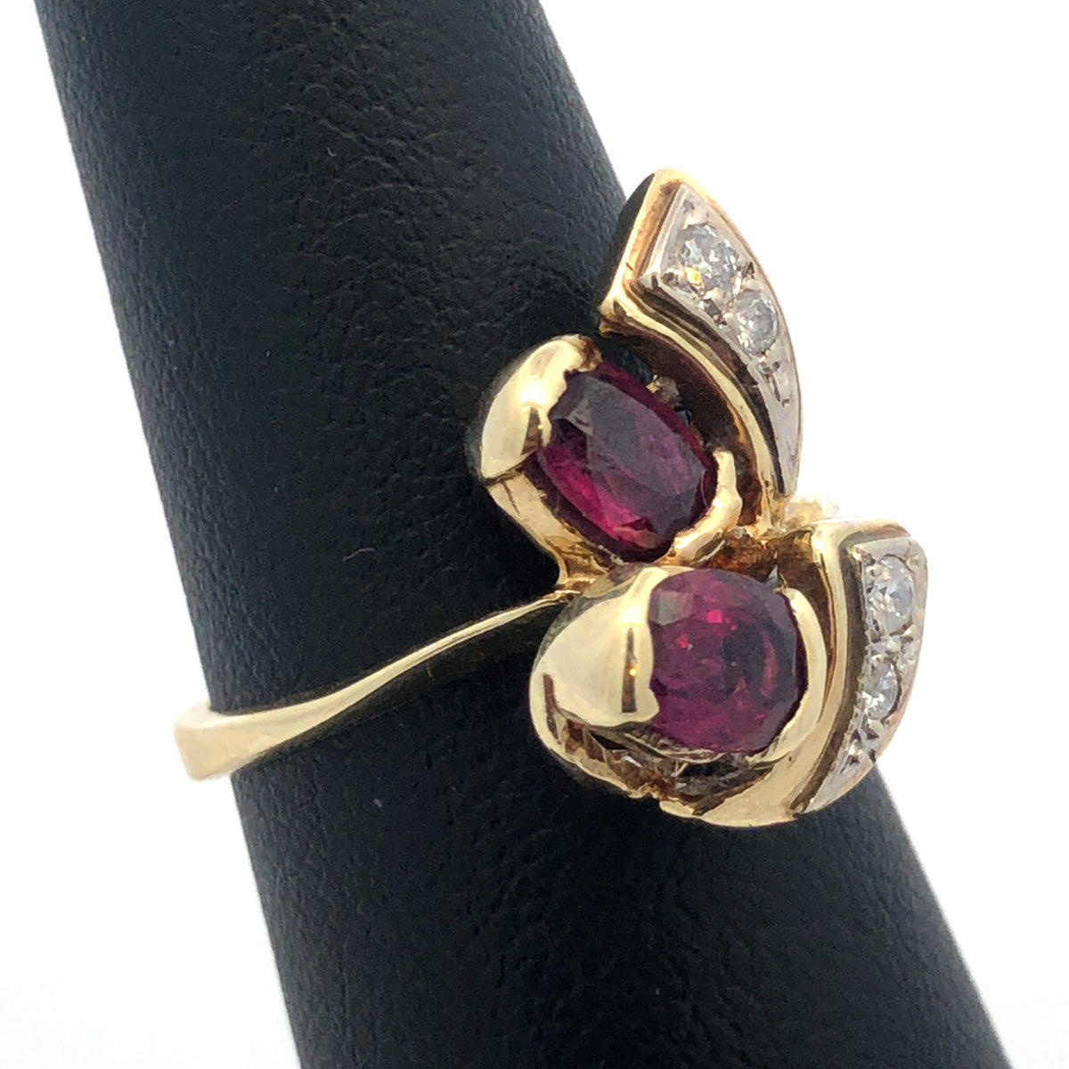 Estate 14K Yellow Gold Ruby Diamond  Accented July Anniversary Free Form Ring