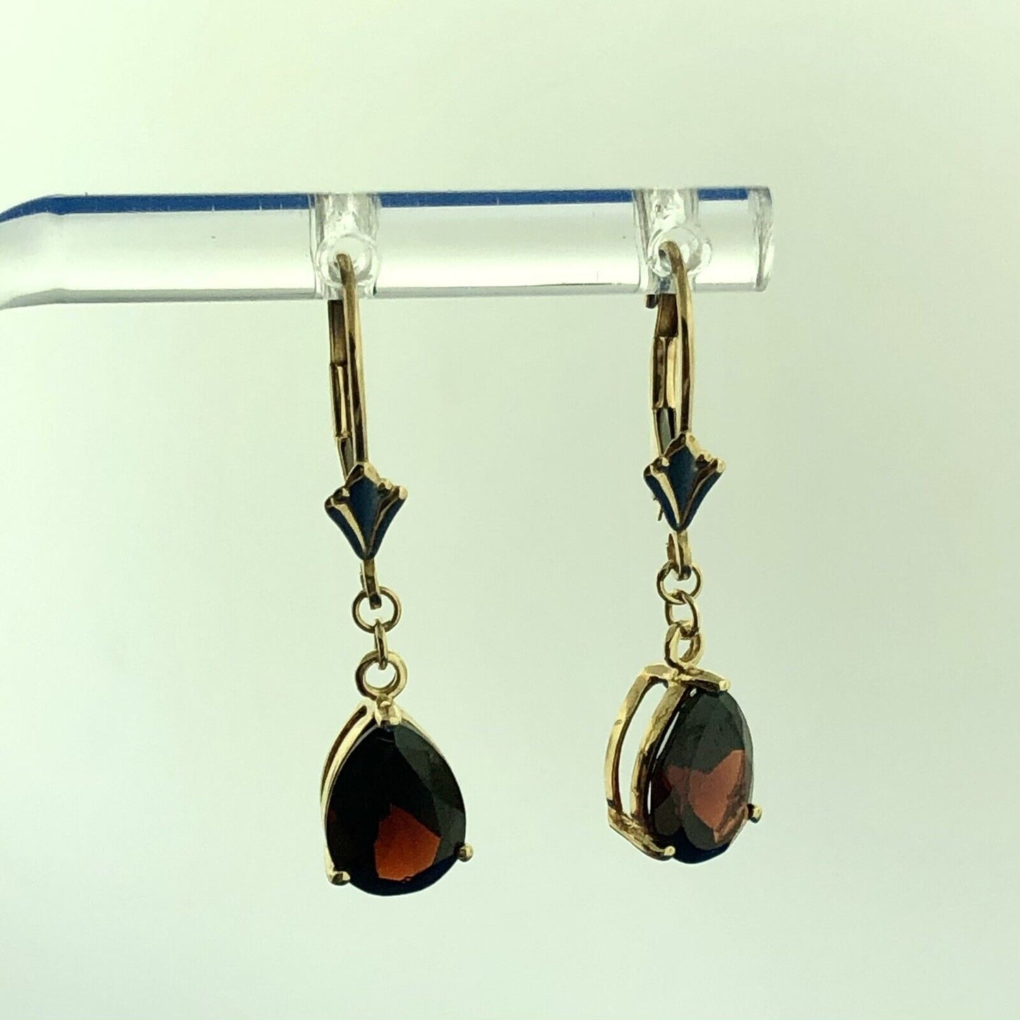 14K Yellow Gold Garnet Pear January Anniversary Drop Dangle Hook Earrings