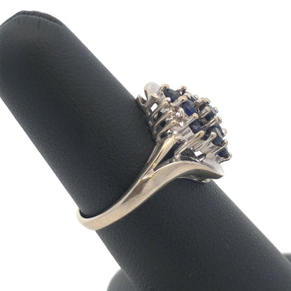 Designer 10K White Gold Round Sapphire Cluster W/Diamond Accents Cocktail Ring
