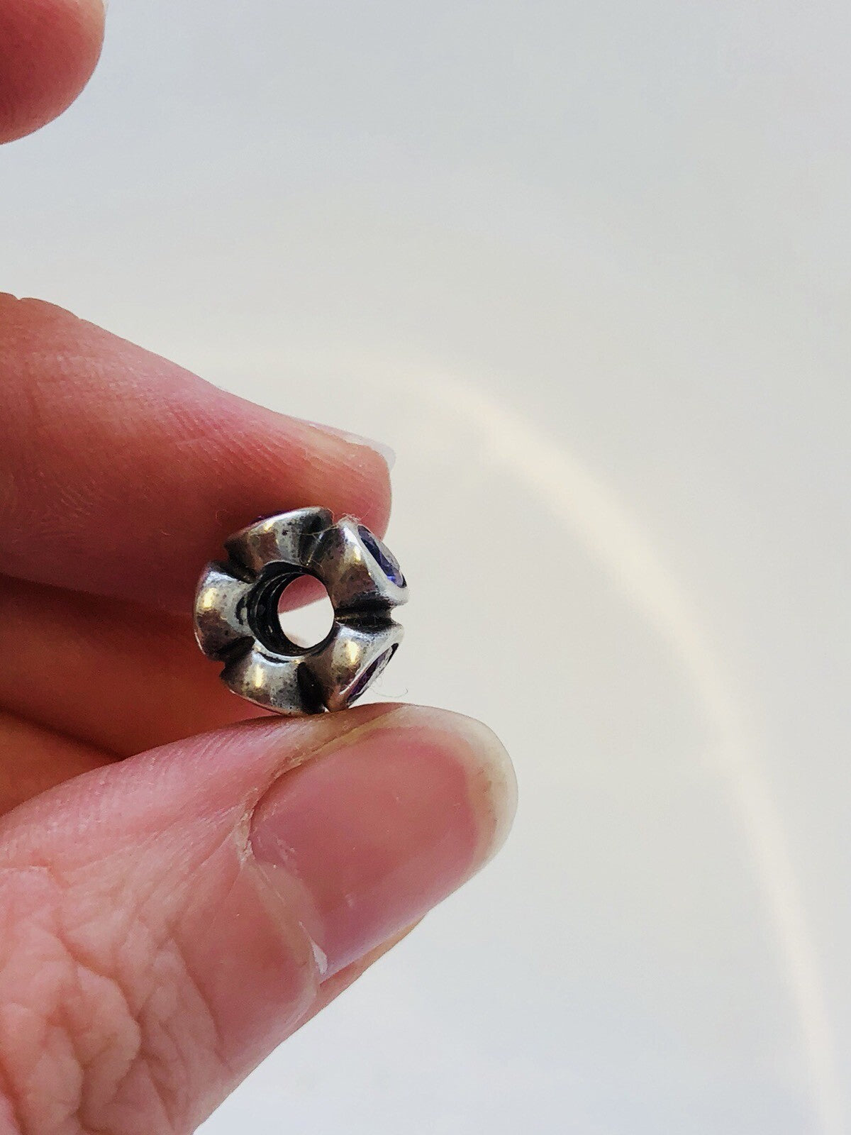 Designer Sterling Silver 925 Oval Purple Cubic Zirconia Slide Bead Charm