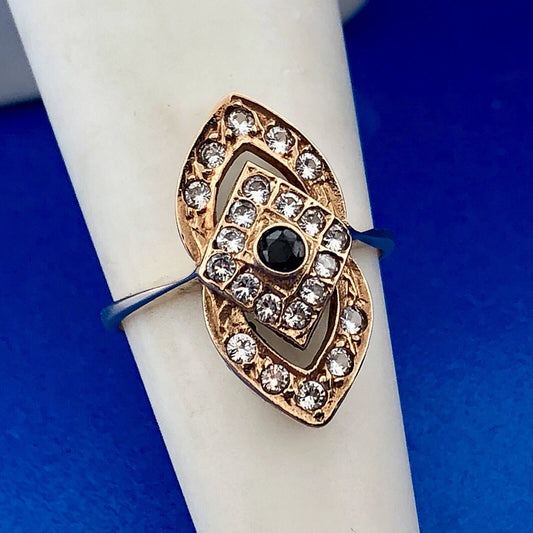 Art Deco Art Nouveau 14K Yellow Gold Sapphire Aquamarine Accent Cocktail Ring