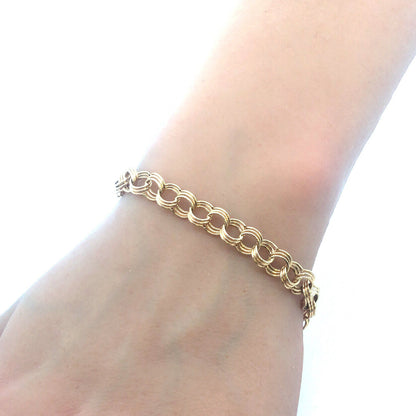 Gorgeous 14k Yellow Gold Triple Circle Link Lobster Claw Clasp 7.25" Bracelet