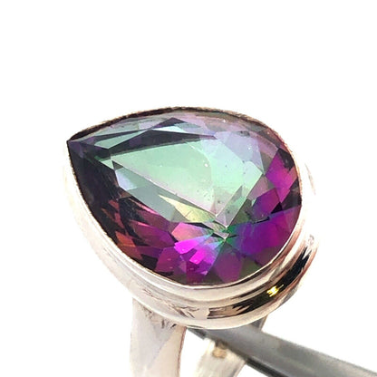 925 Sterling Silver Pear Multicolored CZ Solitaire Statement Ring