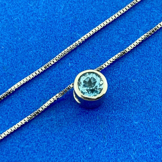 Designer STS 925 Sterling Silver Round Blue Topaz Circle Pendant Necklace