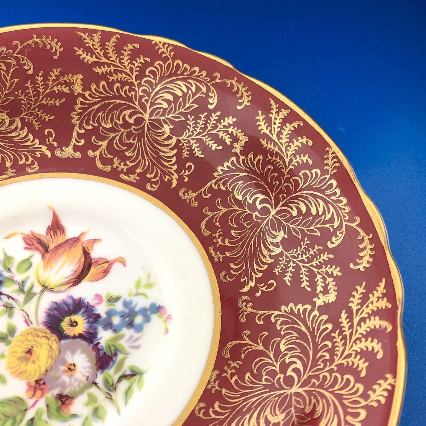 Paragon By Appointment English Bone Burgundy Gold Floral Tea Cup/Saucer