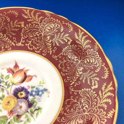 Paragon By Appointment English Bone Burgundy Gold Floral Tea Cup/Saucer
