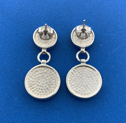 Designer 925 Sterling Silver Mother Of Pearl Disc Modernist Dangle Drop Earrings