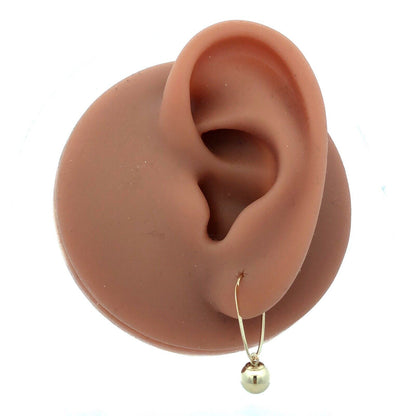 Designer 14K Yellow Gold Round Ball Charm Oval Hoop Dangle Earrings