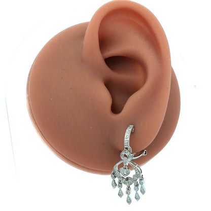 Designer ISP 14K White Gold Diamond Heart Dangle Chandelier Drop Stud Earrings