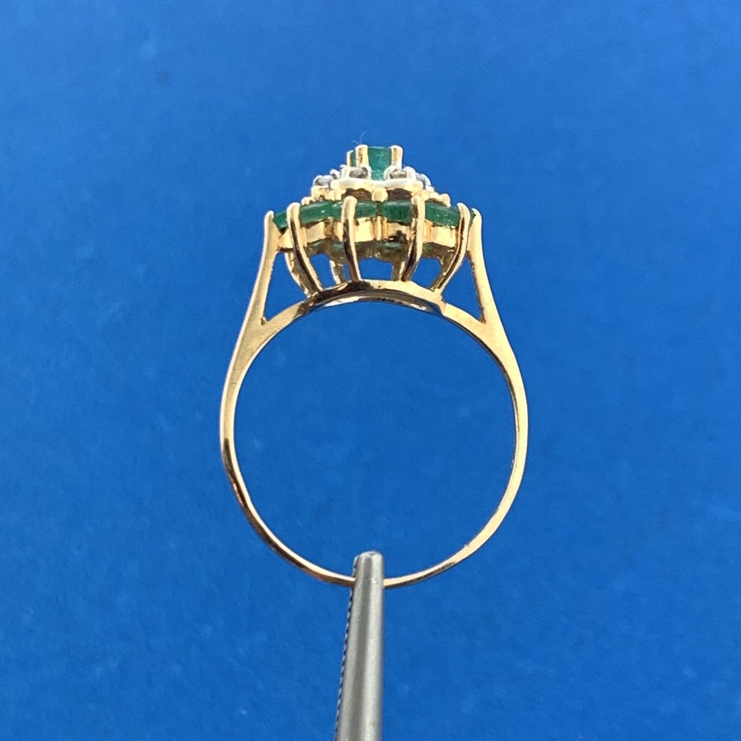 Vintage Designer 14K Emerald Diamond Accent Floral Cluster May Anniversary Ring