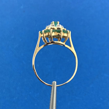Vintage Designer 14K Emerald Diamond Accent Floral Cluster May Anniversary Ring