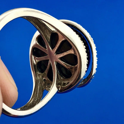 Vintage Modernist 14K White Gold Black Onyx Diamond Snake Swirl Cocktail Ring