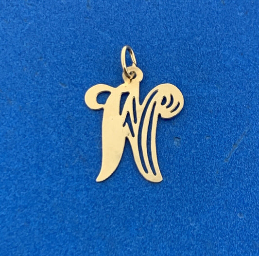 Designer 14K Yellow Gold Script Initial W Monogram Alphabet Charm Pendant