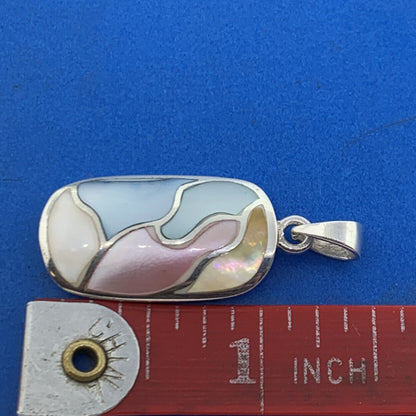 Designer 925 Sterling Silver Multicolor Mother Of Pearl Inlay Oval Drop Pendant