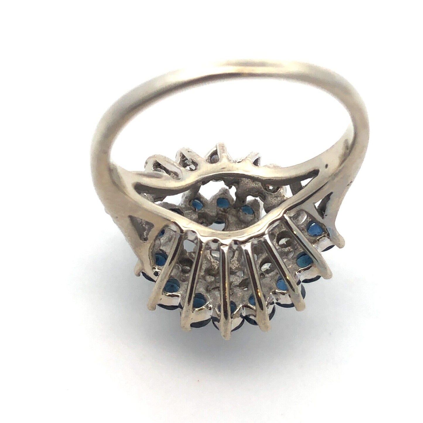 Designer 14K White Gold Diamond Solitaire W/Sapphire Diamond Accents Spiral Ring