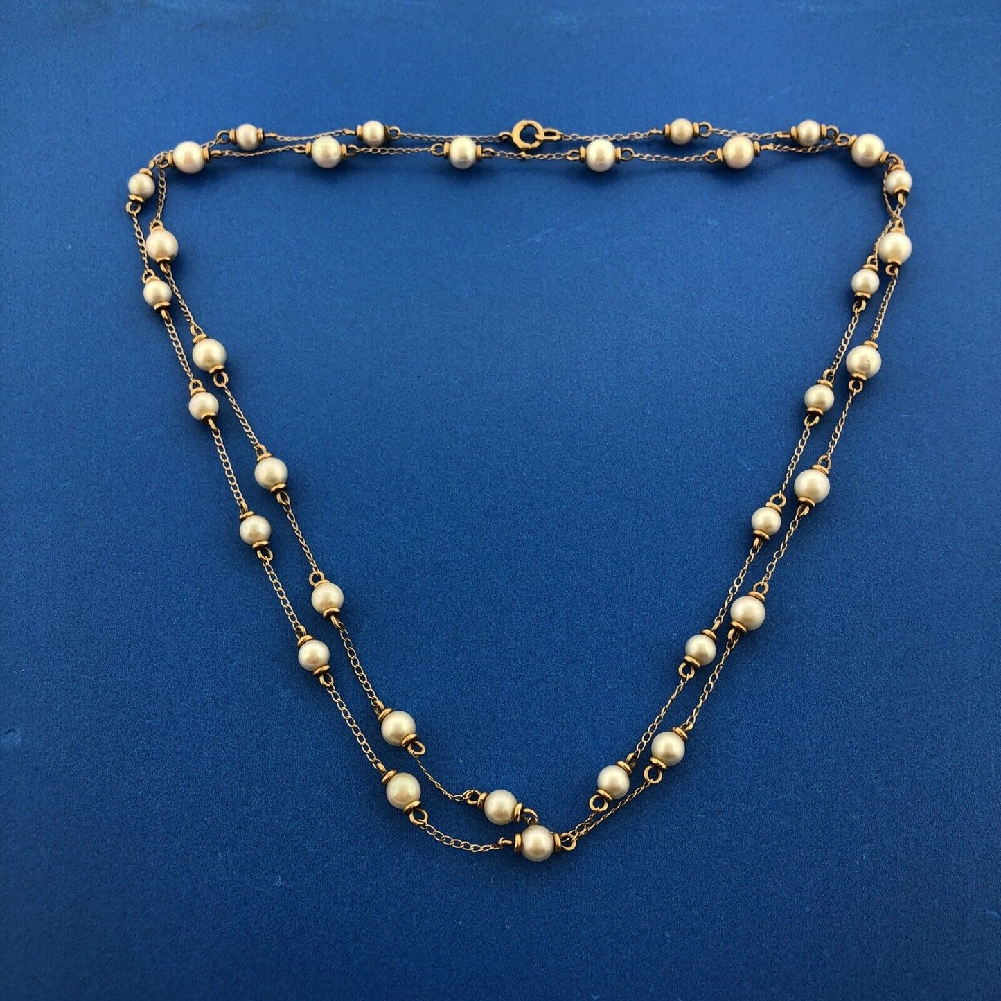 Gorgeous 14k Yellow Gold 5.35mm White Pearl 32" Oval Link Chain Necklace