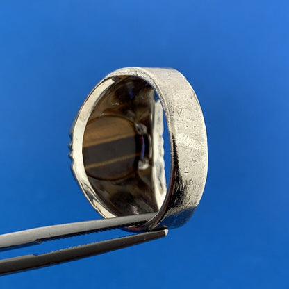 Vintage Designer 925 Sterling Silver Oval Tiger Eye Cabochon Unisex Dome Ring