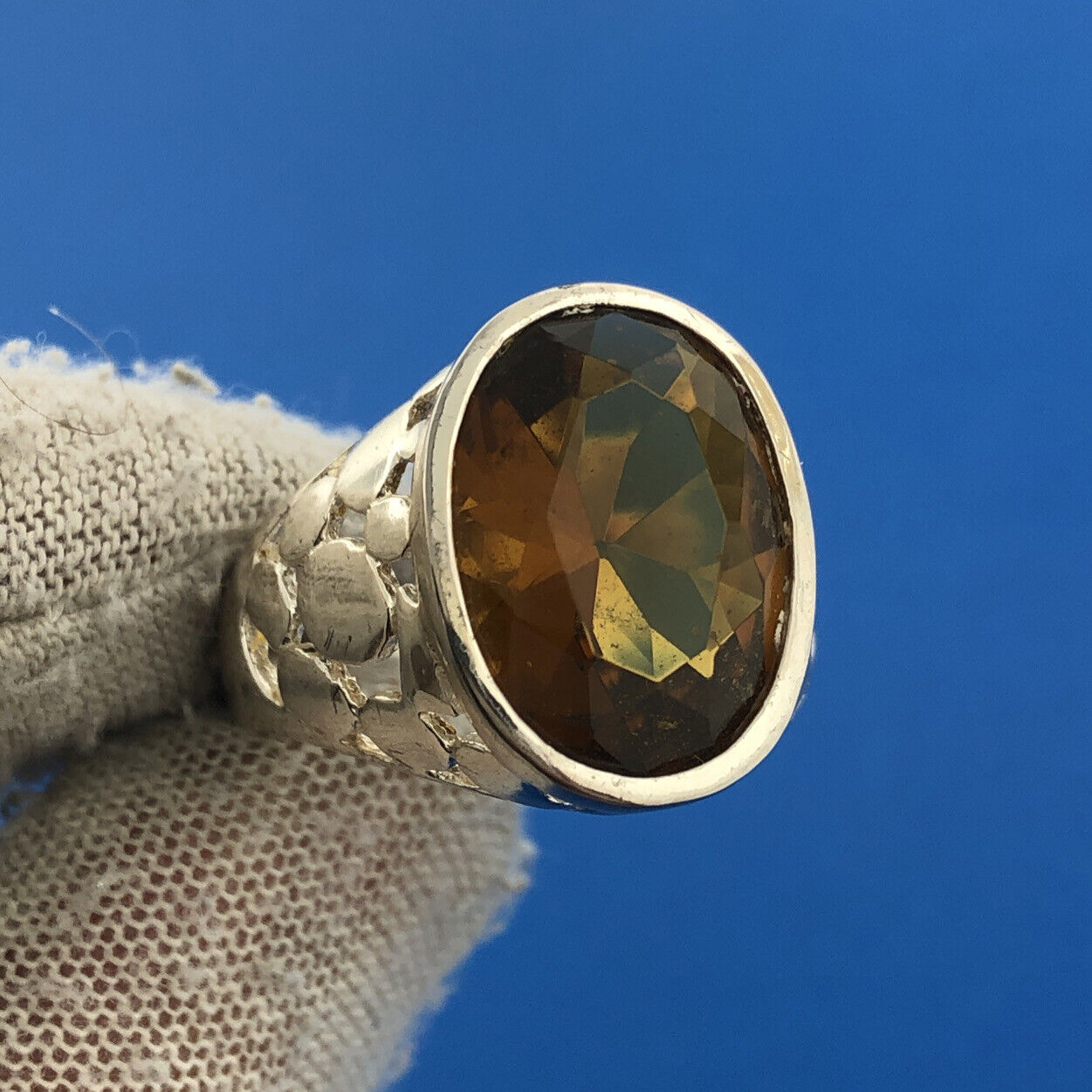 Designer Sterling Silver 925 Oval Smoky Topaz Quartz Statement Cocktail Ring