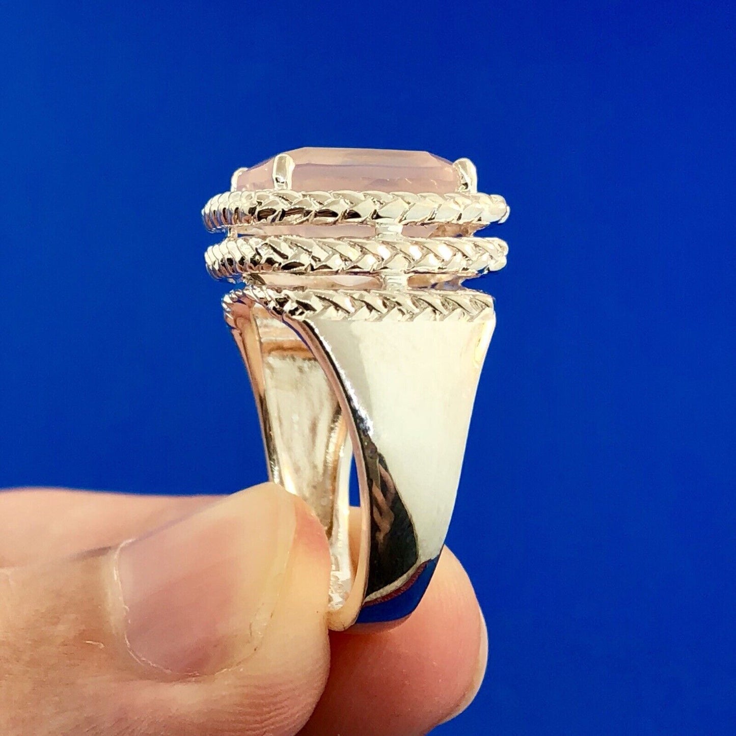 Designer 925 Sterling Silver Rose Quartz Trust Love Harmony Relationship Ring