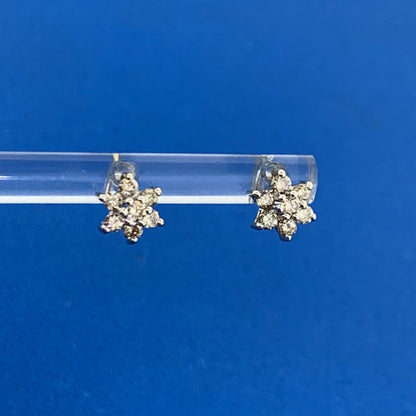Designer Mexico 14K Yellow Gold Diamond Floral Cluster Starter Stud Earrings