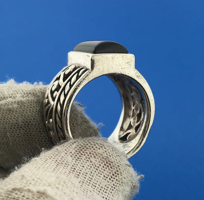 SILPADA Black Onyx Filigree Scroll Sterling Silver Wide Band Statement Ring