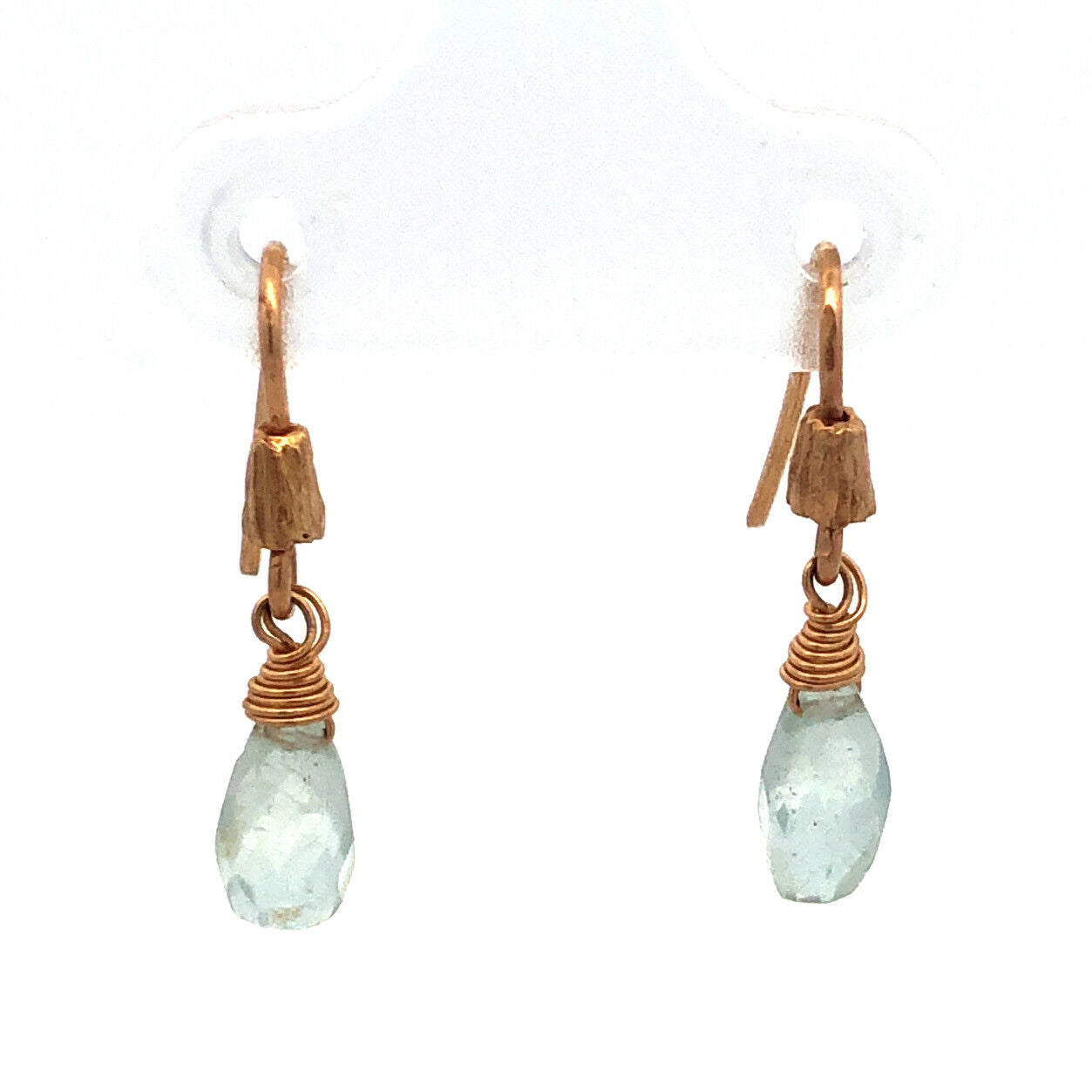 14k Yellow Gold Aquamarine Calming Soothing Dangle Hook Earrings