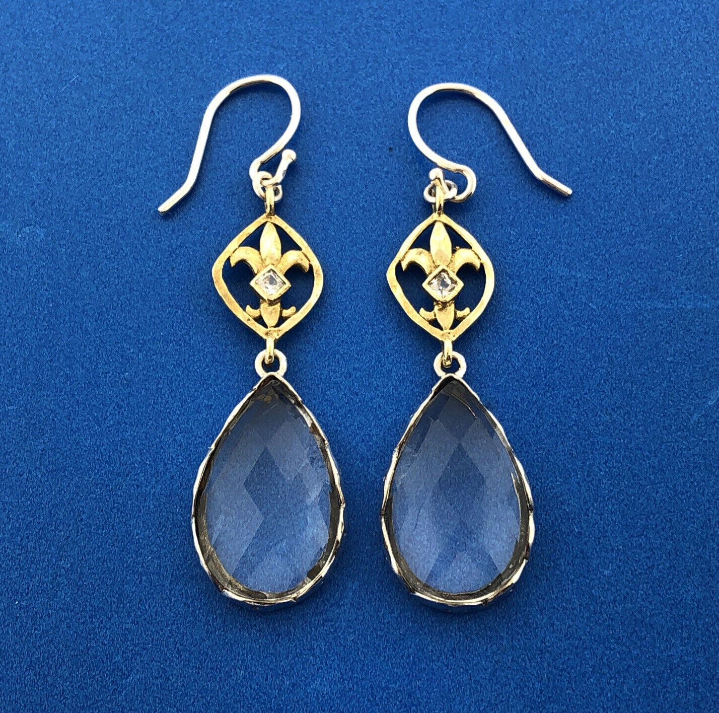 Silpada 925 Sterling Silver Brass White Topaz Glass Crystal Drop Dangle Earrings