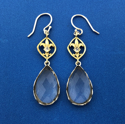 Silpada 925 Sterling Silver Brass White Topaz Glass Crystal Drop Dangle Earrings