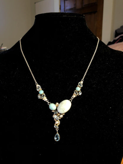 Designer Doug Paulus 925 Sterling Silver Blue Larimar Aquamarine Pearl  Necklace